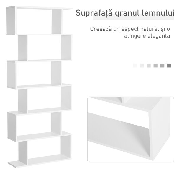 Librarie de Design Modern HOMCOM, Rafturi Albe, 80x23x192cm | Aosom Romania