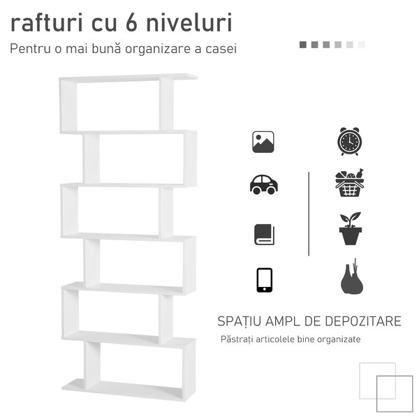 Librarie de Design Modern HOMCOM, Rafturi Albe, 80x23x192cm | Aosom Romania