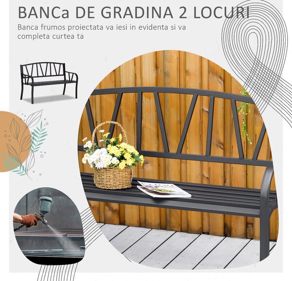 Banca de Gradina Outsunny din Metal cu 2 Locuri, neagra | Aosom RO