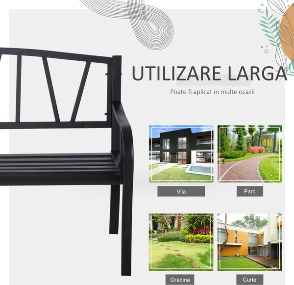 Banca de Gradina Outsunny din Metal cu 2 Locuri, neagra | Aosom RO