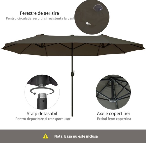 Umbrela Dubla Acoperis de Soare Outsunny, Poliester Gri 2.7*4.6*2.4 | Aosom Romania