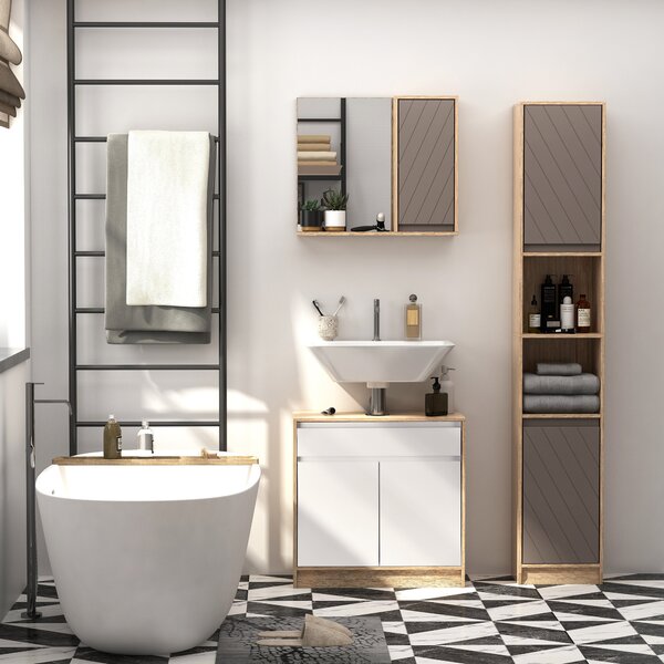 HOMCOM Dulap Baie Rafturi Reglabile Sertare PAL Stejar 30x24x170cm | Aosom Romania