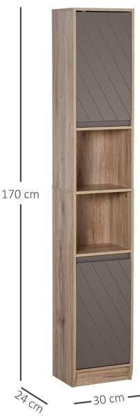 HOMCOM Dulap Baie Rafturi Reglabile Sertare PAL Stejar 30x24x170cm | Aosom Romania