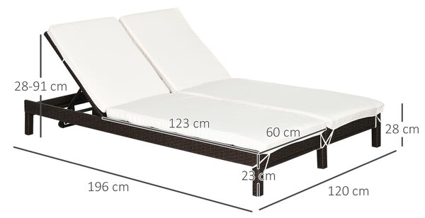 Outsunny Șezlong cu 2 Locuri din Oțel și Ratan Maro Alb cu Spătar Reglabil pentru Confort Maxim în Grădină 195x120x28cm | Aosom Romania
