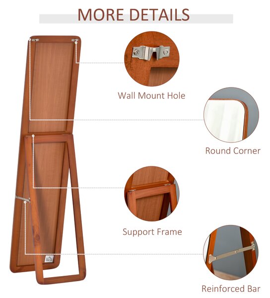 HOMCOM Oglindă de Podea cu Cadru din Lemn, Design Elegant, 43x37x156 cm | Aosom Romania