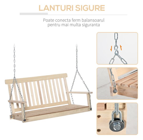 Outsunny Leagăn Suspendat din Lemn pentru 2 Persoane, Design Natural, Ideal pentru Grădină sau Terasă, 119x65x61 cm | Aosom Romania