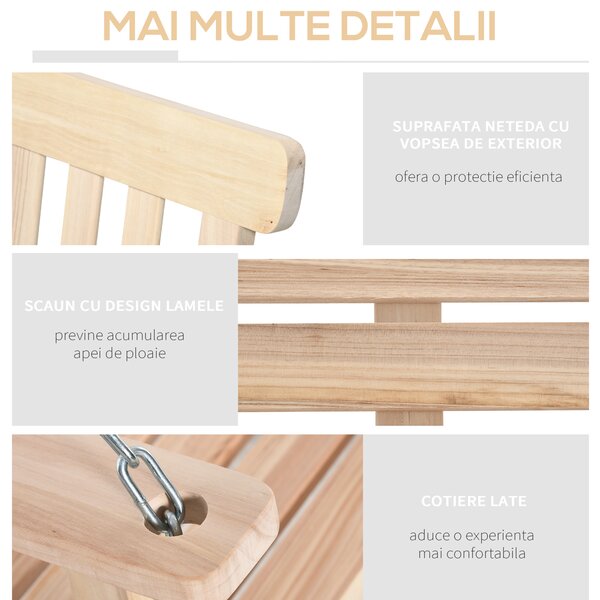Outsunny Leagăn Suspendat din Lemn pentru 2 Persoane, Design Natural, Ideal pentru Grădină sau Terasă, 119x65x61 cm | Aosom Romania