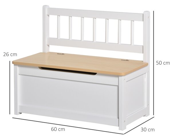 Banca Cutie de Depozitare pentru Copii 2 in 1 din Lemn Mobila camera Copilului Cufar camera 60x30x50cm, Alb/Lemn natural HOMCOM | Aosom Romania
