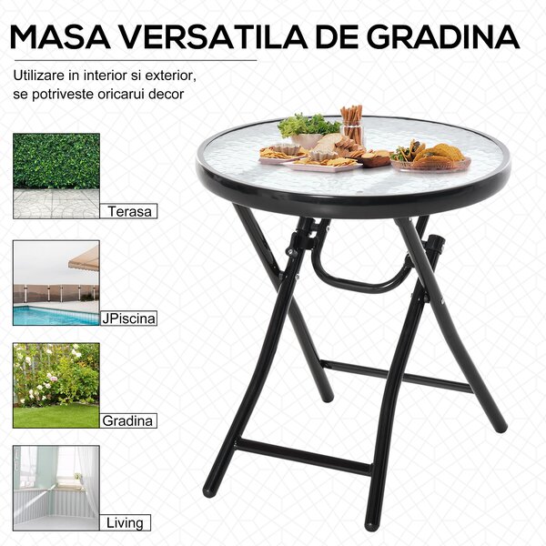 Outsunny Masă Pliabilă pentru Exterior, Blat din Sticlă, Neagră, Ideală pentru Grădină | Aosom Romania