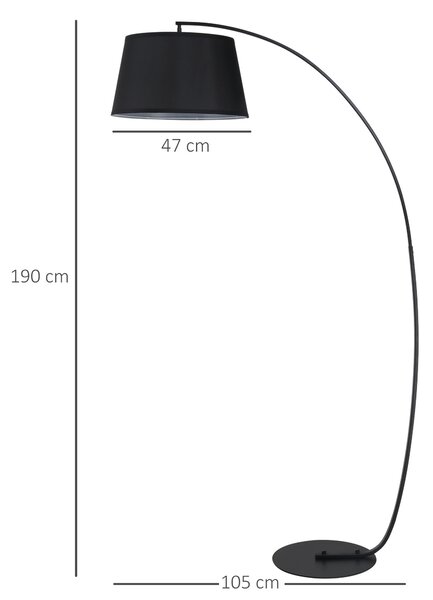 HOMCOM Lampa de Podea Arc Inalta, Design Modern cu Abajur din Tesatura si Baza Metalica, Comutator cu Pedala, Negru | Aosom Romania