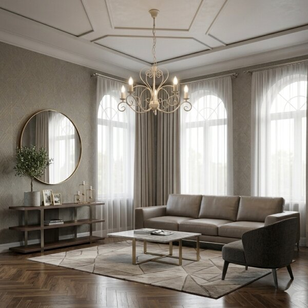 Candelabru cu lanț MAURO, 5xE14/15W/230V, bej