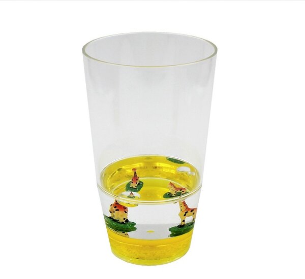 Pahar cu figurine plutitoare, galben, model cu girafe, 250ml