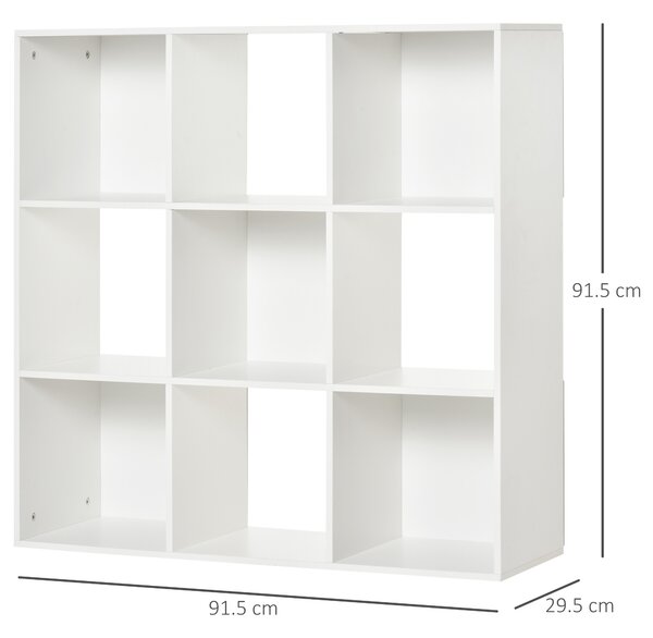 Biblioteca Albă pentru Casa si Birou, Raft cu Design Modern cu 9 Compartimente din Lemn, 91,5 x 29,5 x 91,5 cm HOMCOM | Aosom Romania