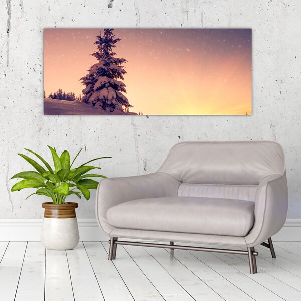 Tablou cu copac înzăpezit pe luncă (120x50 cm)