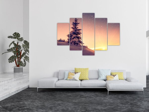Tablou cu copac înzăpezit pe luncă (150x105 cm)