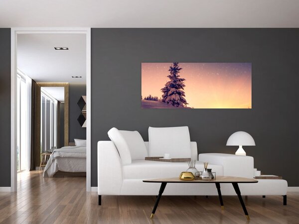 Tablou cu copac înzăpezit pe luncă (120x50 cm)