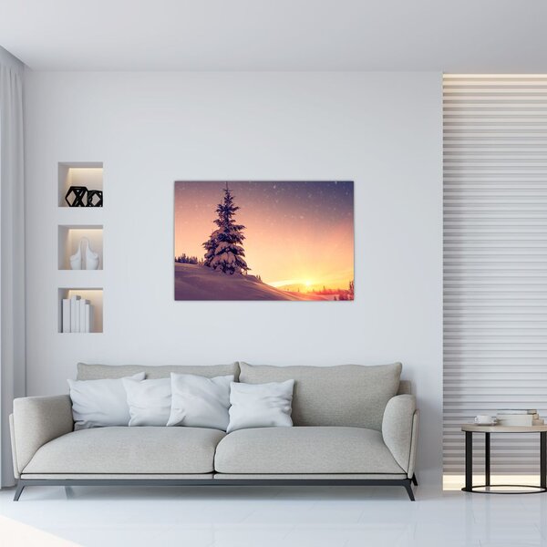 Tablou cu copac înzăpezit pe luncă (90x60 cm)