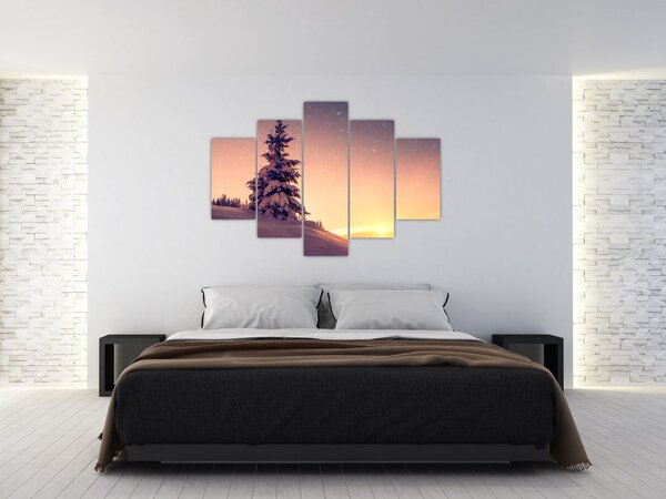 Tablou cu copac înzăpezit pe luncă (150x105 cm)
