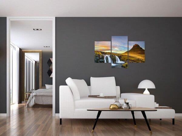 Tablou cu munții și cascade pe Islanda (90x60 cm)