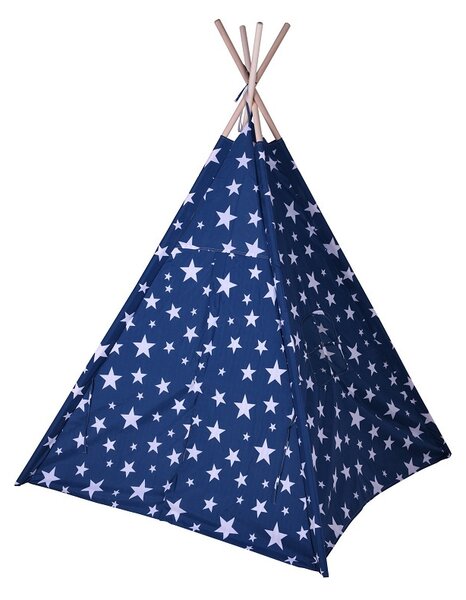 Cort teepee albastru, Koopman, model stele albe, 115x115x160 cm