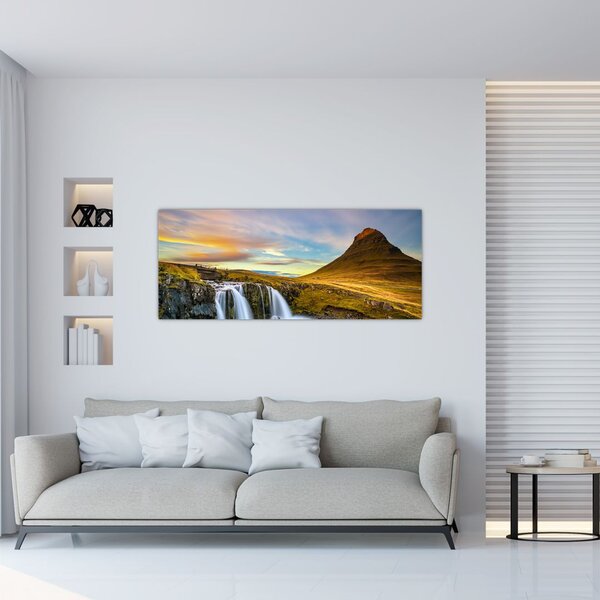 Tablou cu munții și cascade pe Islanda (120x50 cm)