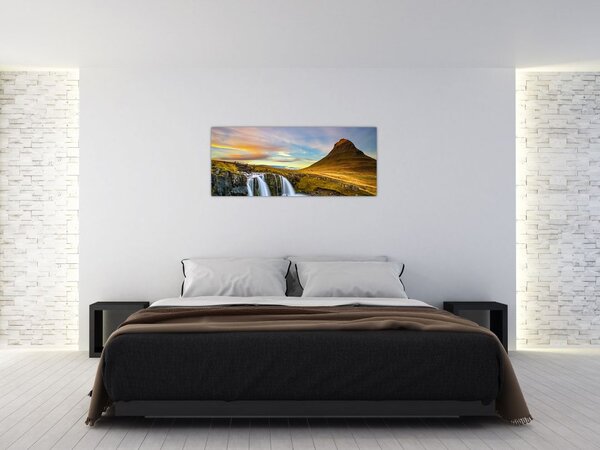 Tablou cu munții și cascade pe Islanda (120x50 cm)
