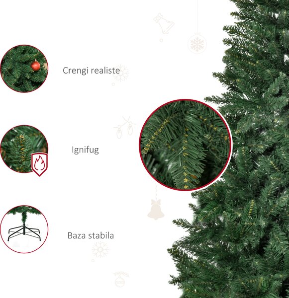 Brad de Craciun artificial rabatabil cu baza detasabila, 724 ramuri, din PVC si otel, decoratiuni de Craciun HOMCOM | Aosom RO