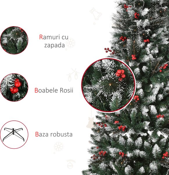 Brad de Craciun cu fructe si conuri de brad 180cm, brad verde baza detasabila, decoratiune de Craciun HOMCOM | Aosom Romania