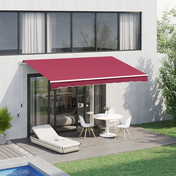 Outsunny Copertină Retractabilă Manuală pentru Grădină, Protecție Solară, Cadru Metal și Aluminiu, 4x2.5m, Roșu Închis | Aosom Romania