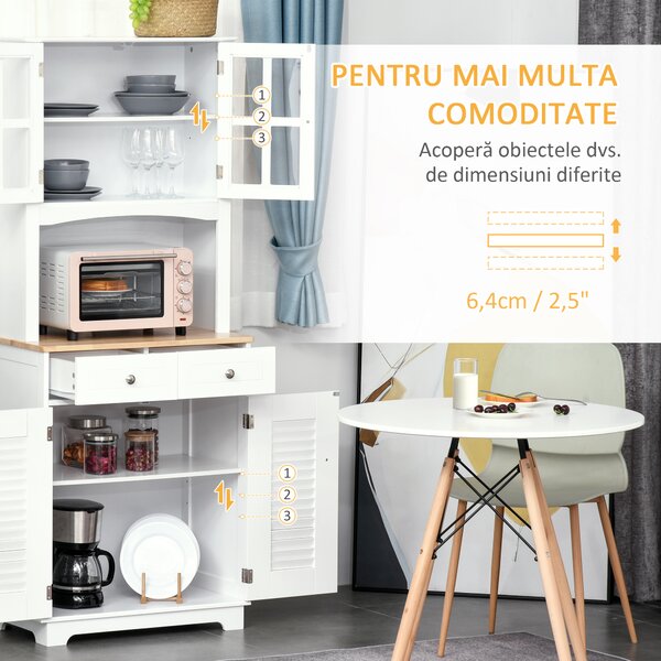 HOMCOM Dulap de Bucătărie Compact, Design Modern, Spațiu de Stocare, 68x39.5x170 cm, Alb | Aosom Romania