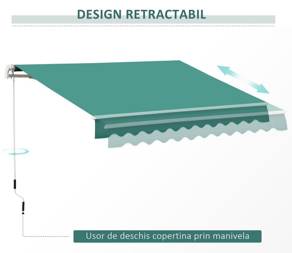 Copertina Soare Retractabila cu Manivela, Outsunny, Metal si Aluminiu, Verde, 400x250cm | Aosom Romania