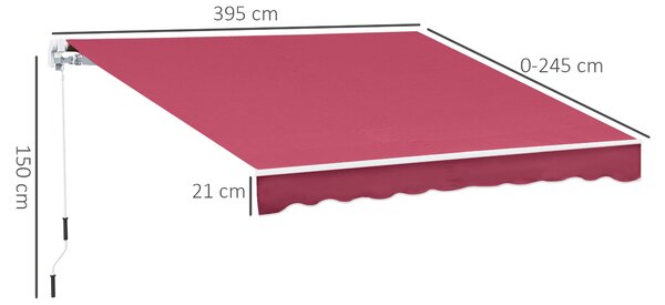 Outsunny Copertină Retractabilă Manuală pentru Grădină, Protecție Solară, Cadru Metal și Aluminiu, 4x2.5m, Roșu Închis | Aosom Romania