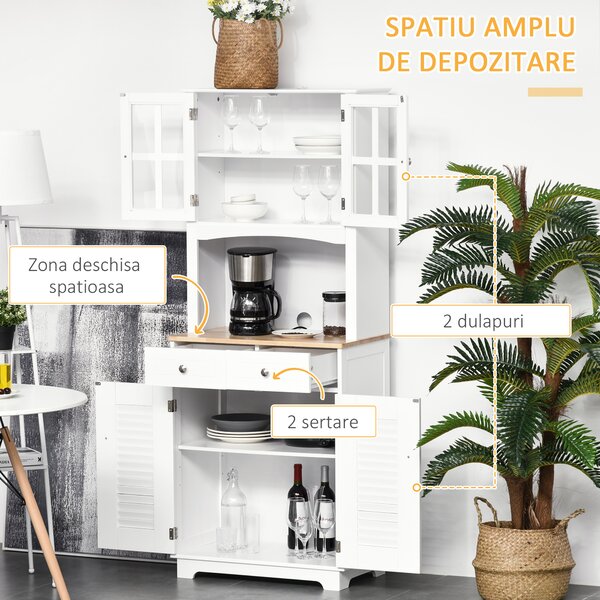 HOMCOM Dulap de Bucătărie Compact, Design Modern, Spațiu de Stocare, 68x39.5x170 cm, Alb | Aosom Romania