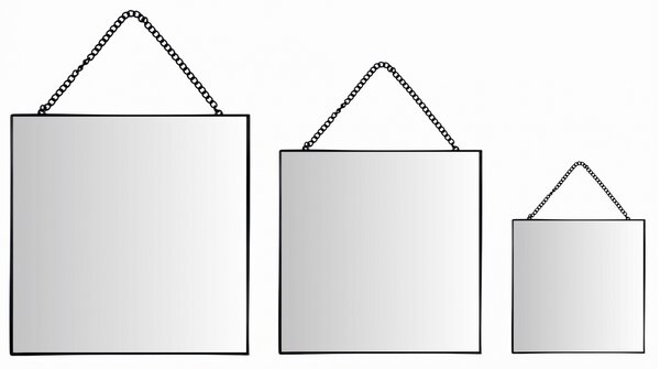 Oglindă de perete, ramă pătrată, culoare neagră - set 3 bucăți 20/30/35cm