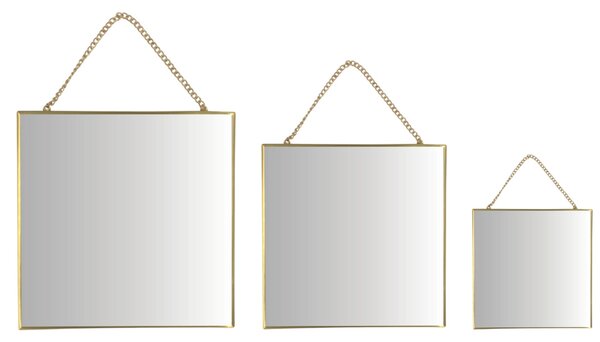 Oglindă de perete, ramă pătrată, culoare aurie - set 3 bucăți 20/30/35cm