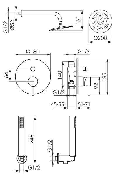 Ferro Ciriculus set de duș ascuns cu duș de ploaie crom BCK7P-SET1-S