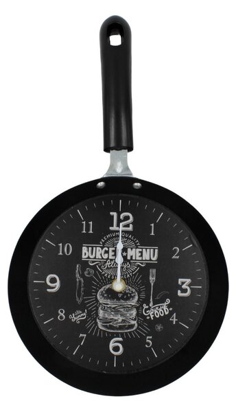 Ceas perete tigaie neagră Burger menu