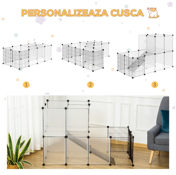 Cusca metalica modulara, 27 panouri, Otel, PP, negru 140x70x90cm PawHut | Aosom Romania