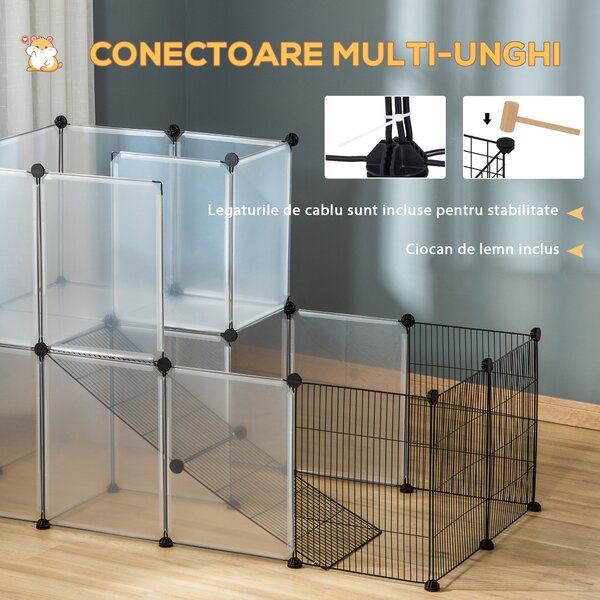 Cusca metalica modulara, 27 panouri, Otel, PP, negru 140x70x90cm PawHut | Aosom Romania