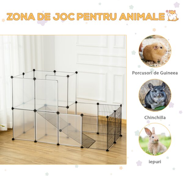 Cusca metalica modulara, 27 panouri, Otel, PP, negru 140x70x90cm PawHut | Aosom Romania