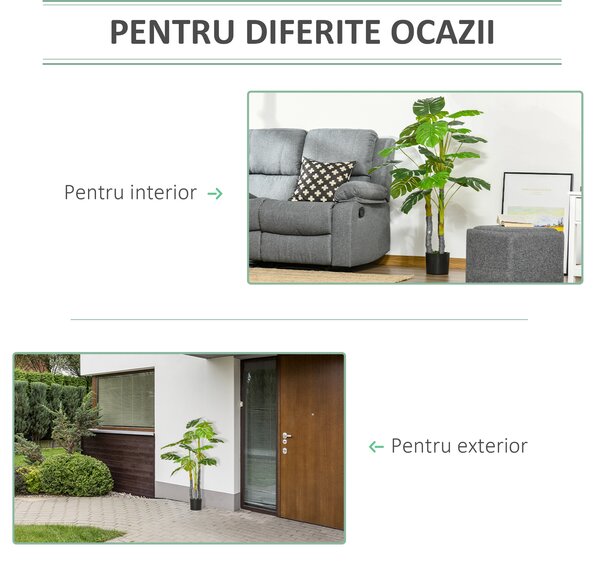 HOMCOM Monastera Planta Artificiala de Interior si Exterior, Planta Artificiala cu efect Realist cu 20 de Frunze, 120 cm | Aosom Romania