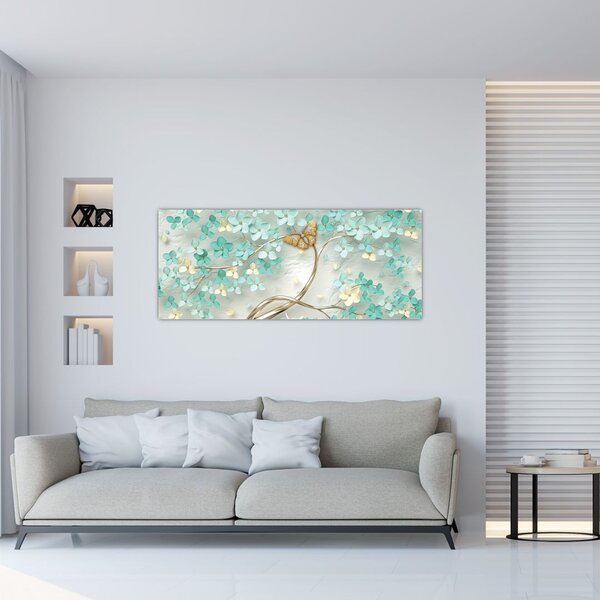 Tablou cu flori și fluturi (120x50 cm)