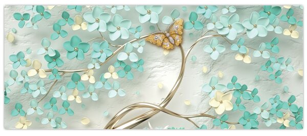 Tablou cu flori și fluturi (120x50 cm)
