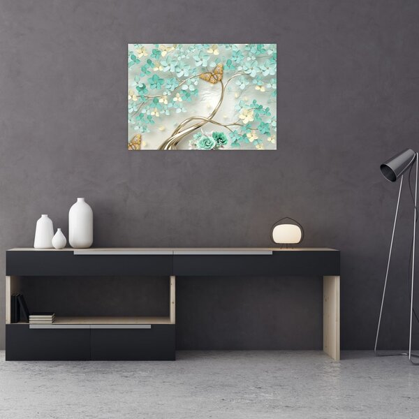 Tablou cu flori și fluturi (70x50 cm)