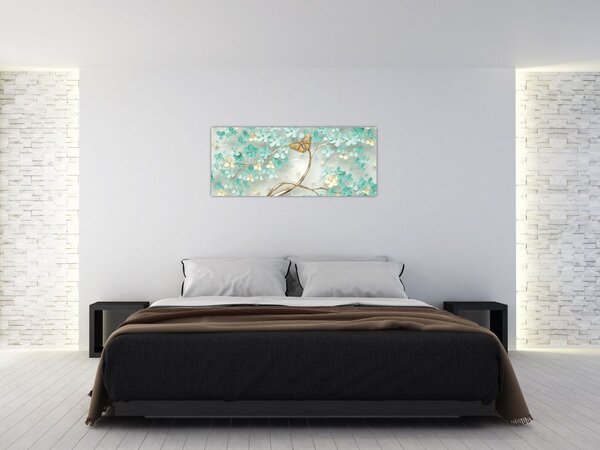 Tablou cu flori și fluturi (120x50 cm)
