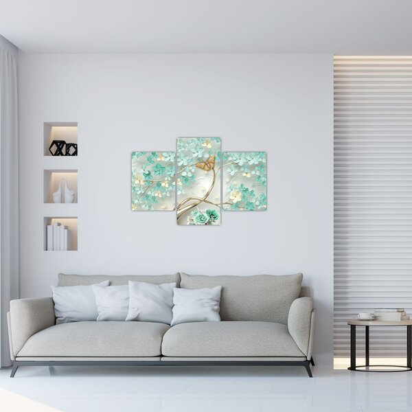 Tablou cu flori și fluturi (90x60 cm)