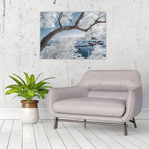 Tablou cu copac înzăpezit lângă apă (70x50 cm)