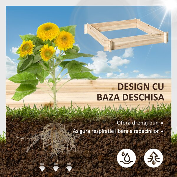 Outsunny Jardinieră din Lemn de Brad, Montare Ușoară fără Suruburi, 100x100x16 cm, Perfectă pentru Orice Grădină | Aosom Romania