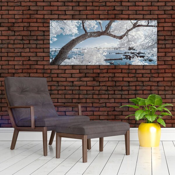 Tablou cu copac înzăpezit lângă apă (120x50 cm)