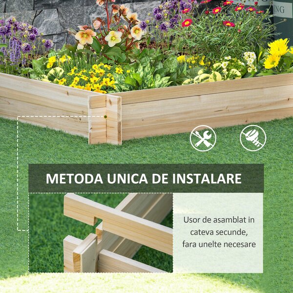 Outsunny Jardinieră din Lemn de Brad, Montare Ușoară fără Suruburi, 100x100x16 cm, Perfectă pentru Orice Grădină | Aosom Romania